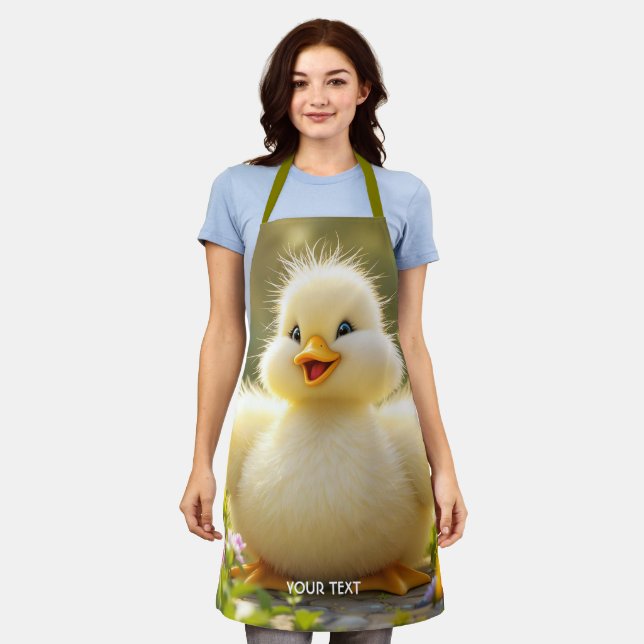 Fantasy Cute Laughing Fluffy Duck Apron (Worn)