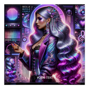 Fantasy Cute Lavender Cyber Girl Poster