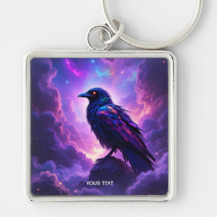 Fantasy Cute Lavender Raven Sunset Key Ring