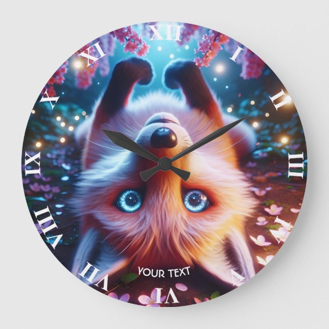 Fantasy Cute Laying Playing Fox Large Clock (Front)
