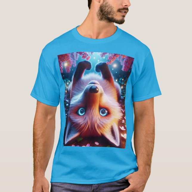 Fantasy Cute Laying Playing Fox T-Shirt (Front)