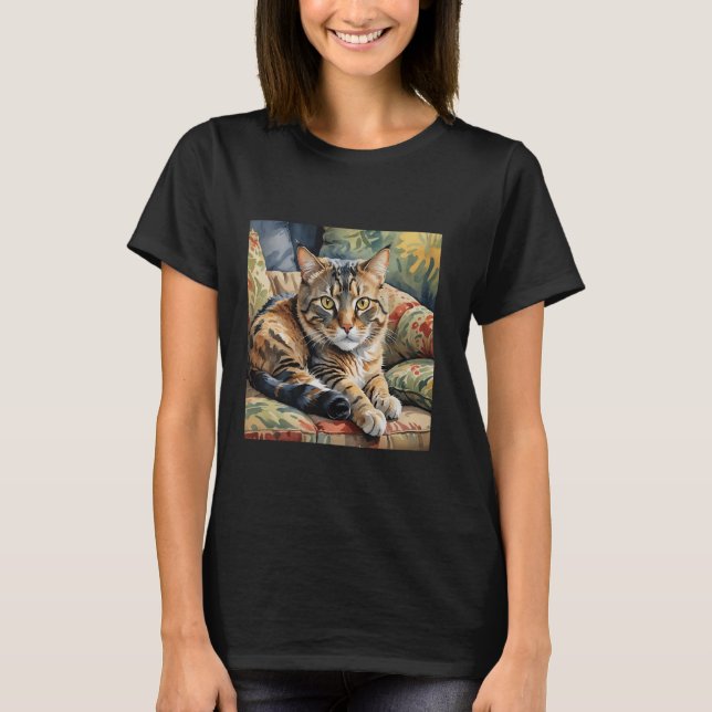 Fantasy Cute Lazy Cat Couch T-Shirt (Front)