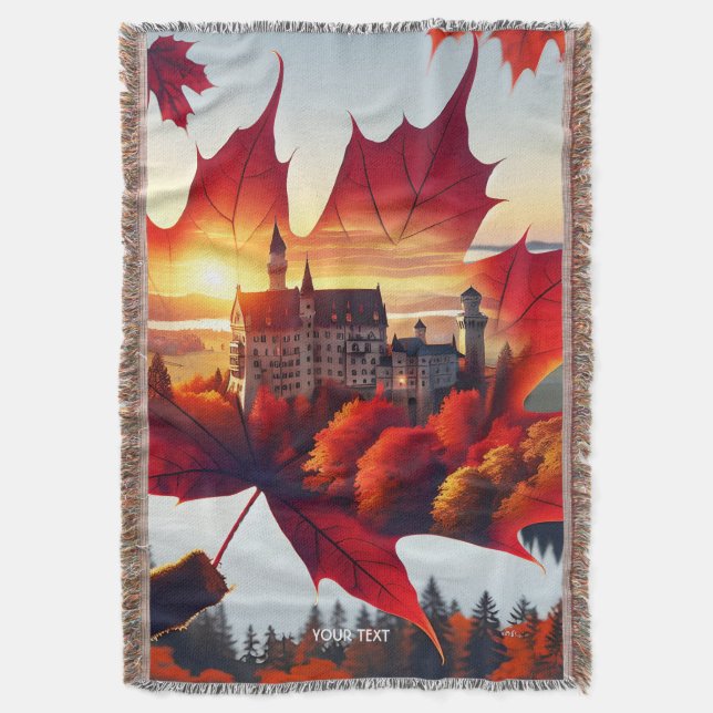 Fantasy Cute Leaf Tree Castle Throw Blanket (Front Vertical)