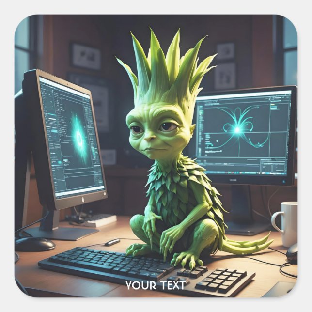Fantasy Cute Leek Artichoke Alien Square Sticker (Front)