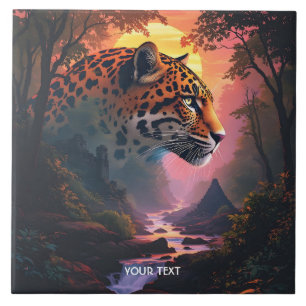 Fantasy Cute Leopard At Sunset Tile