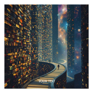 Fantasy Cute Library Stairs Space Poster