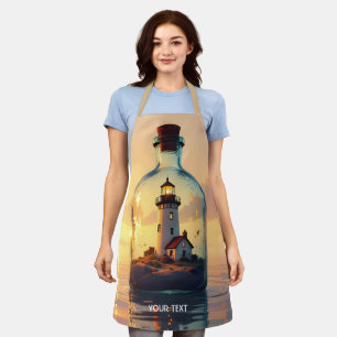 Fantasy Cute Lighthouse In Bottle Apron