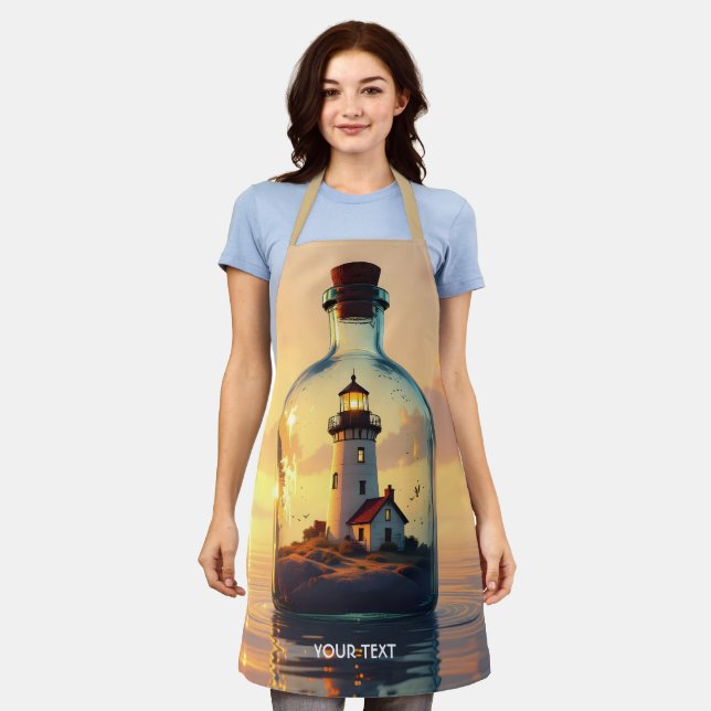 Fantasy Cute Lighthouse In Bottle Apron (Worn)