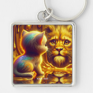 Fantasy Cute Lion And Kitten Key Ring