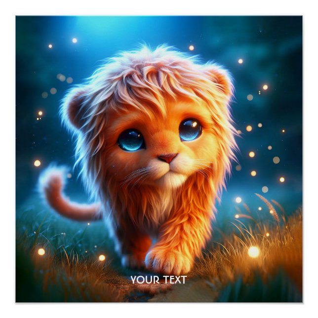 Fantasy Cute Lion Cub Stars Poster (Front)