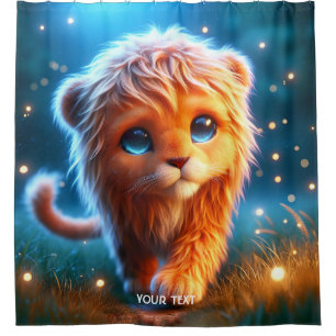 Fantasy Cute Lion Cub Stars Shower Curtain
