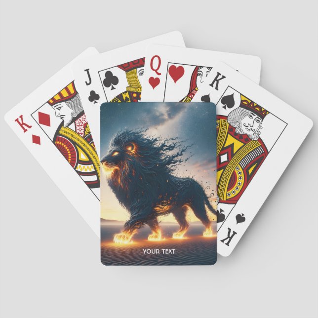 Fantasy Cute Lion Desert Fire Playing Cards (Back)