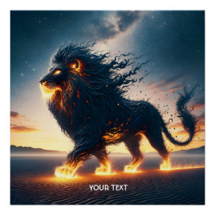 Fantasy Cute Lion Desert Fire Poster