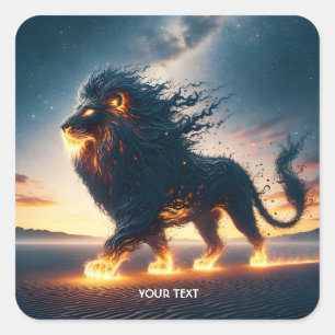 Fantasy Cute Lion Desert Fire Square Sticker