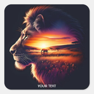 Fantasy Cute lion Head Savanna Square Sticker