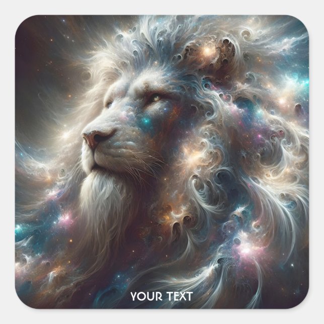 Fantasy Cute Lion Space Stars Square Sticker (Front)