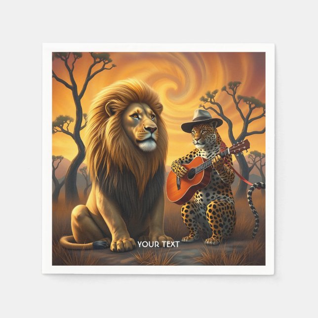 Fantasy Cute Lion Tiger Guitar Napkin (Front)