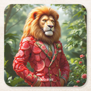 Fantasy Cute Lion Watermelon Suit Square Paper Coaster