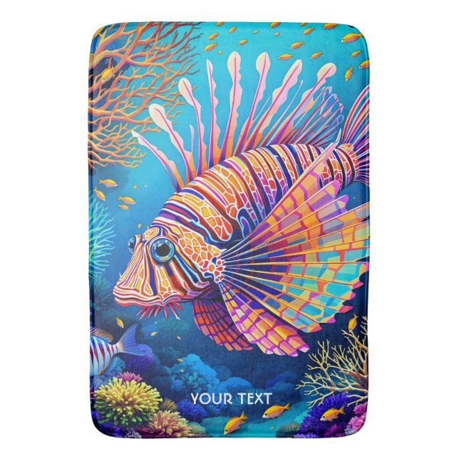 Fantasy Cute Lionfish Coral Reef Bath Mat (Front Vertical)