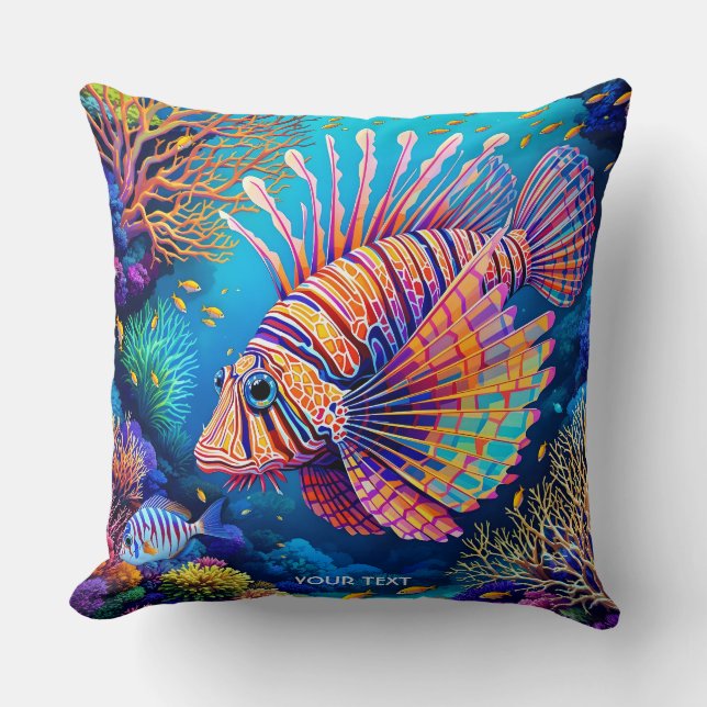 Fantasy Cute Lionfish Coral Reef Cushion (Front)