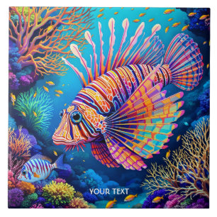 Fantasy Cute Lionfish Coral Reef Tile