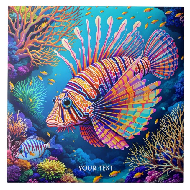Fantasy Cute Lionfish Coral Reef Tile (Front)