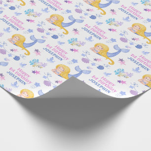 Fantasy Cute Little Mermaid Kids Birthday  Wrapping Paper