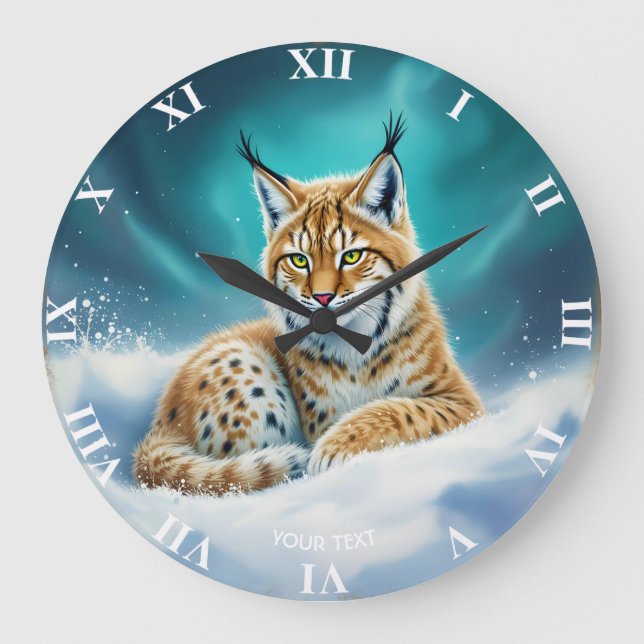 Fantasy Cute Lynx Cub Winter Large Clock (Front)