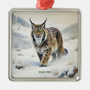 Fantasy Cute Lynx Winter Snow Metal Tree Decoration