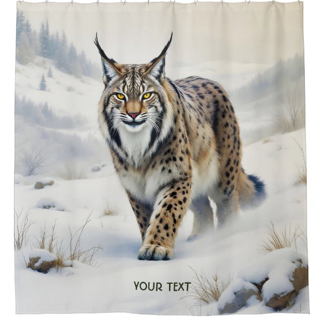 Fantasy Cute Lynx Winter Snow Shower Curtain (Front)