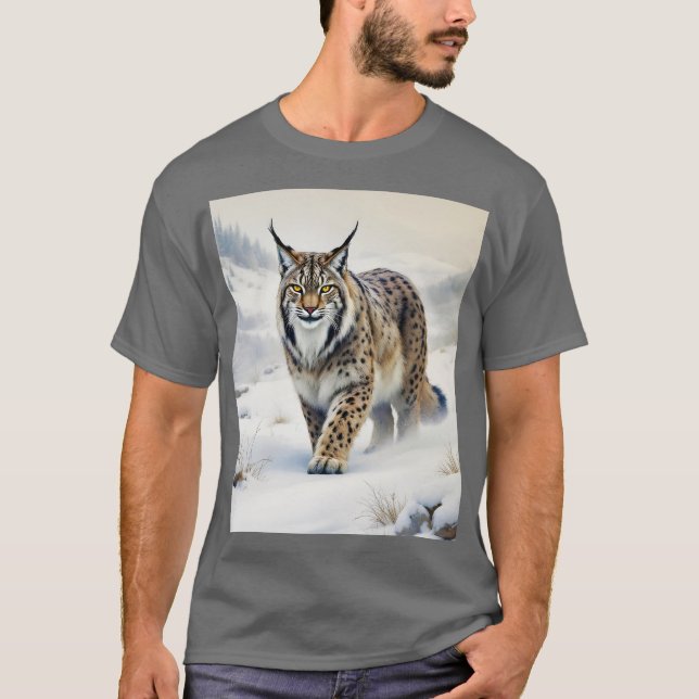 Fantasy Cute Lynx Winter Snow T-Shirt (Front)
