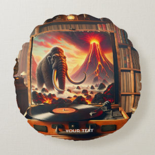 Fantasy Cute Mammoth Vinyl Player Round Cushion