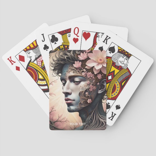 Fantasy Cute Man Face Flowers Playing Cards (Back)