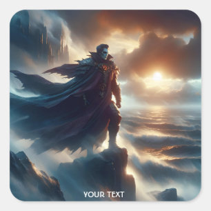 Fantasy Cute Man Night Sea Square Sticker