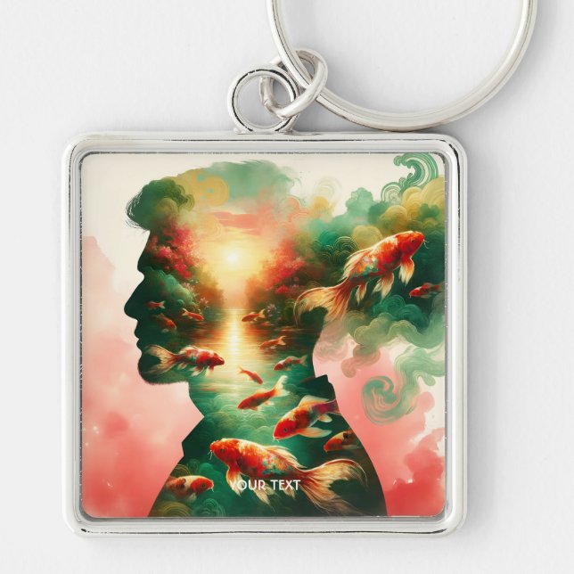 Fantasy Cute Man Sea Fish Key Ring (Front)