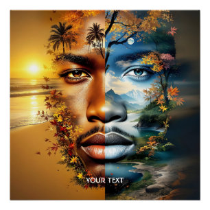 Fantasy Cute Man Sea Mountains Poster