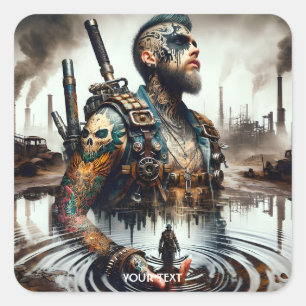 Fantasy Cute Man Tattoo Water Square Sticker