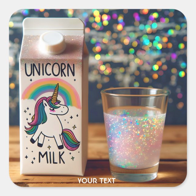 Fantasy Cute Milk Unicorn Rainbow Square Sticker (Front)