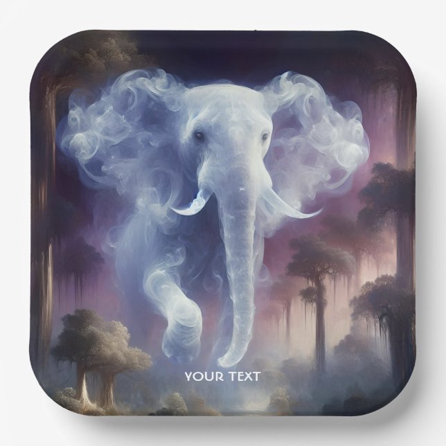 Fantasy Cute Mist Elephant Jungle Paper Plate (Front)