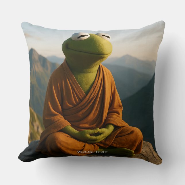 Fantasy Cute Monk Frog Mountains Cushion (Front)