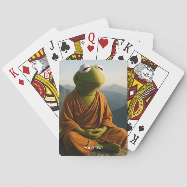 Fantasy Cute Monk Frog Mountains Playing Cards (Back)