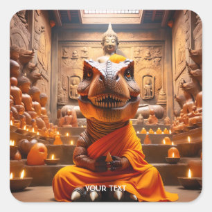 Fantasy Cute Monk T-Rex Meditating Square Sticker