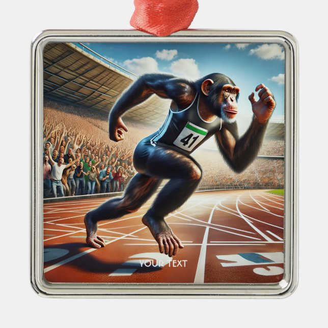 Fantasy Cute Monkey Athlete Running Metal Tree Decoration (Front)