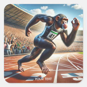 Fantasy Cute Monkey Athlete Running Square Sticker
