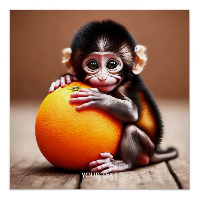 Fantasy Cute Monkey Baby Orange  Poster (Front)