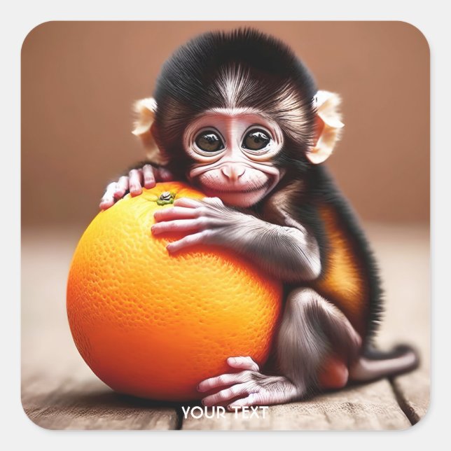 Fantasy Cute Monkey Baby Orange  Square Sticker (Front)