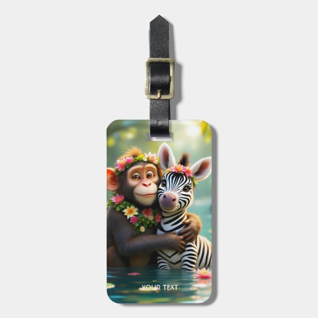 Fantasy Cute Monkey Zebra Hug  Luggage Tag (Front Vertical)