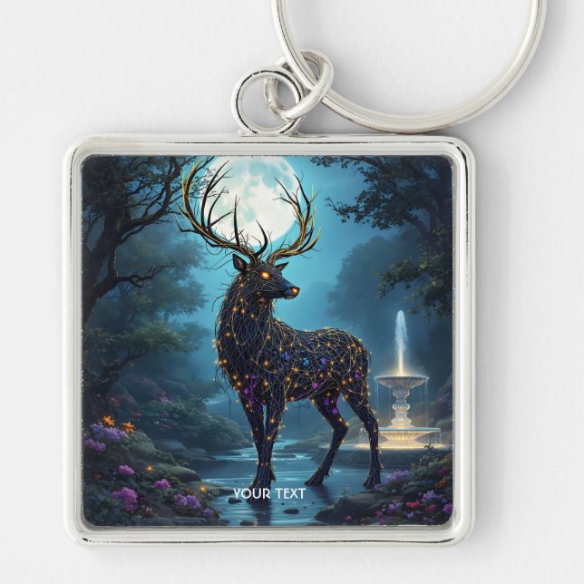 Fantasy Cute Moon Deer Night Key Ring (Front)
