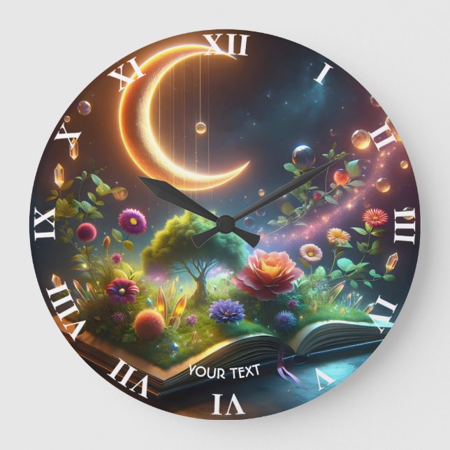 Fantasy Cute  Moon Garden Book Large Clock (Front)