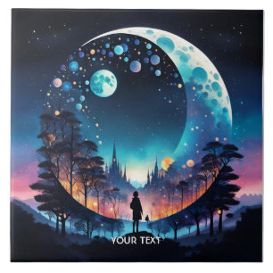 Fantasy Cute Moon Girl Stars Tile